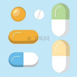 药丸白色图片_一组不同的孤立的、五颜六色的药