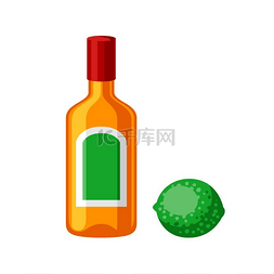 龙舌兰酒图片_一瓶加酸橙的龙舌兰酒。