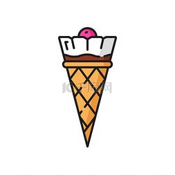 方块威化饼图片_华夫饼蛋筒中的果味冰淇淋，威化
