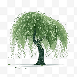 卡通扁平绿色清新小树柳树植物