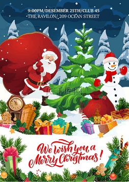 雪人图片_圣诞老人，雪人，圣诞树，礼物。