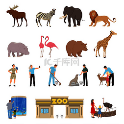 矢量非洲图片_动物园平面图标集狮子大象长颈鹿