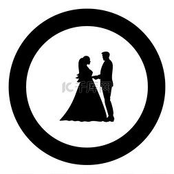 新娘和新郎手牵手图标黑色圆圈矢