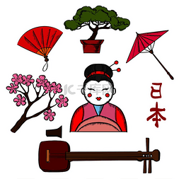 日本旅游和文化概念，包括樱花、