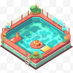 夏天橙色泳池卡通元素