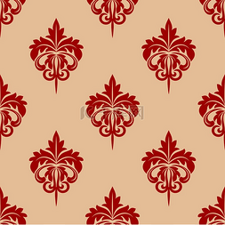 红色花藤装饰图片_大马士革风格的红色叶状无缝蔓藤