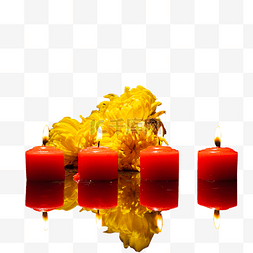 清明清明节祭奠红蜡烛和黄色菊花