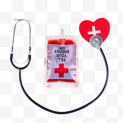 爱心血袋图片_献血血液血袋和听诊器