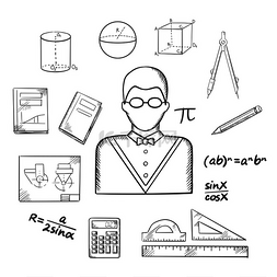 铅笔计算器图片_数学家职业与老师一起用眼镜、公
