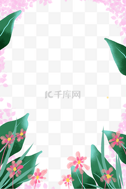 绿叶边框水彩图片_春天花卉叶子边框水彩花朵