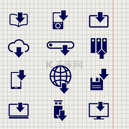 电脑上传数据图片_不同的设备下载线素描图标。