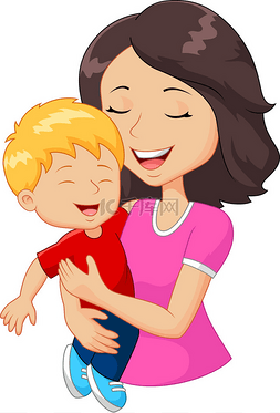 boy图片_Cartoon happy family mother holding son