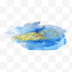 水彩调色图片_卡通蓝色涂鸦水彩金色笔刷