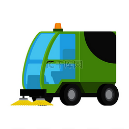 清洁清扫图标图片_绿色清扫机平面矢量图标隔离在白