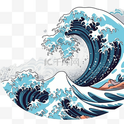 波浪插画图片_日式海浪波浪浪花