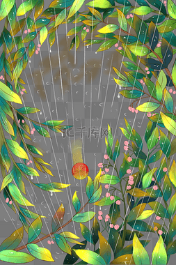 下雨场景图片_谷雨雨中绿叶场景