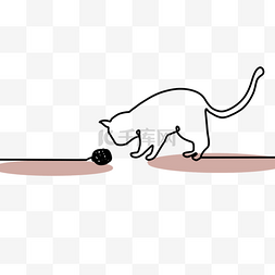 猫咪抽象线条画试探玩球