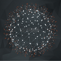 网络复杂图片_线框多边形元素。3d 球面点飞分开