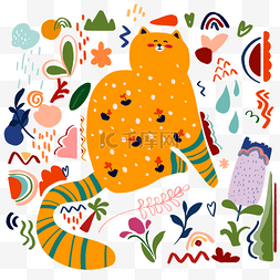 动物抽象抽象图片_微笑波西米亚风抽象猫咪涂鸦