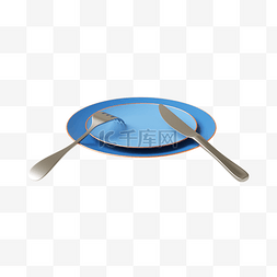 盘子叉图片_蓝色3D立体西餐餐具