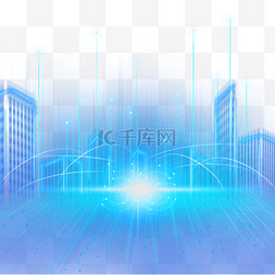 光效数字蓝色图片_蓝色建筑5g光效科技