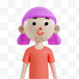 3DC4D立体红色短袖粉色头发女孩