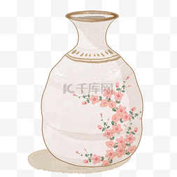 茶壶装饰画图片_细口花朵图案日本茶壶剪贴画