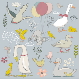 卡通母鸡手绘图片_可爱的农场鸟集