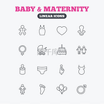 婴儿和产妇线图标