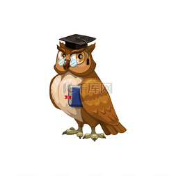 发现眼镜图片_猫头鹰在毕业帽和眼镜孤立的鸟。