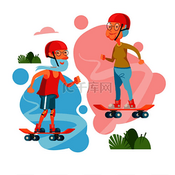 30岁的年纪图片_祖父母骑滑板。