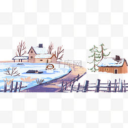 油画房子图片_立冬冬天冬季雪景房子风景