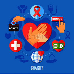 爱心援助图片_慈善圆形构图包括人手捐赠图像表