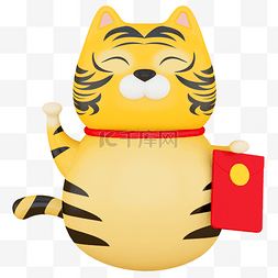 老虎tiger图片_虎年C4D立体卡通3D黏土老虎