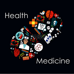 医疗和保健主题图标，排列成药丸