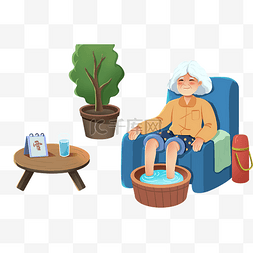坐着织毛衣的奶奶图片_养生保健中医奶奶泡脚保暖冬季