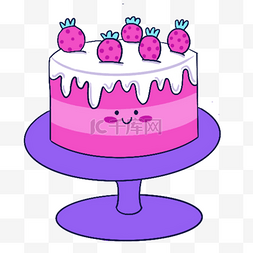 生日蛋糕扁平图片_蓝紫色系生日组合台子上的草莓蛋