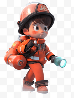 消防员png素材图片_3D立体人物形象卡通消防员