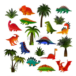 丛林剪纸图片_小恐龙套装。