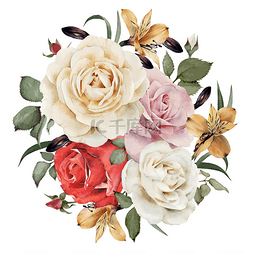 invitation图片_Greeting card with roses, watercolor, can be 