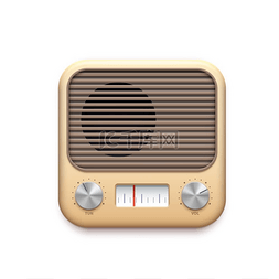 音乐播图标图片_带有旧广播电台按钮的复古 FM 广