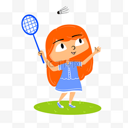 打羽毛球复古女孩美漫卡通人物