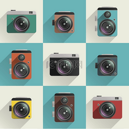 摄像机背景图片_相机图标一组彩色相机图标不同类