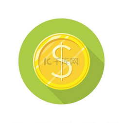 硬币图标图片_平面风格的美元金币矢量图标投资