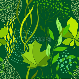 无缝的自然图案与程式化的绿叶。
