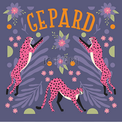 字母装饰手图片_收集可爱的手绘粉红色猎豹在深紫