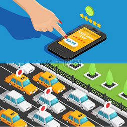 出租车横幅图片_移动应用程序出租车服务等轴测横