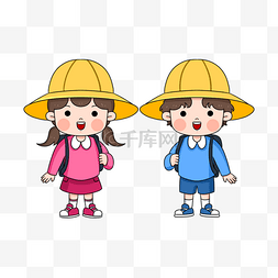 背景幼儿园图片_日本卡通风格黄色帽子小学生