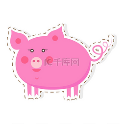 小猪标签图片_可爱的小猪卡通平面矢量贴纸或图
