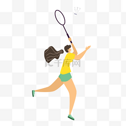 羽毛球运动黄色上衣女孩